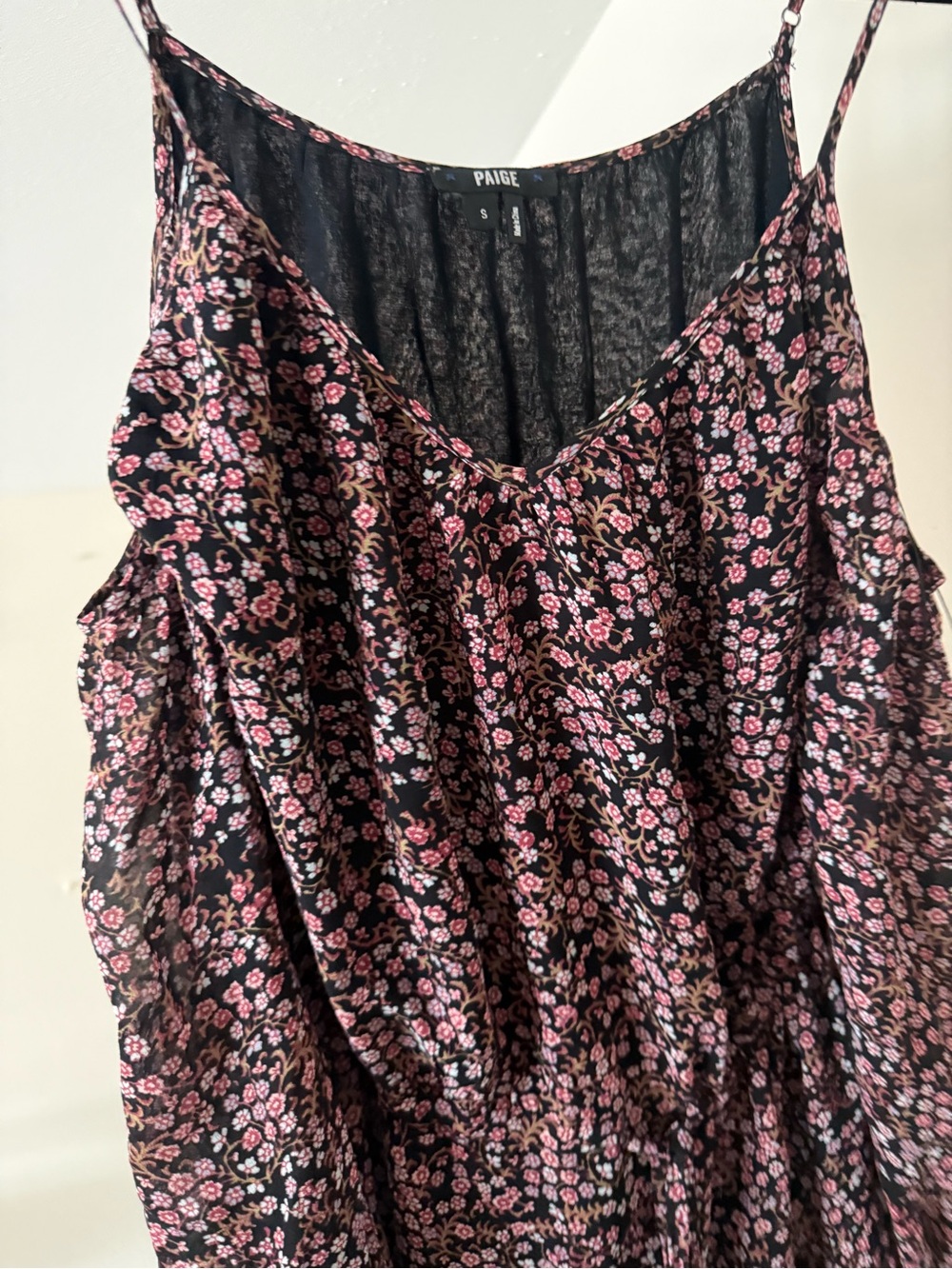 PAIGE Black Mini Dress with Pink Floral Print Cold Shoulder Size S - Picture 6 of 6